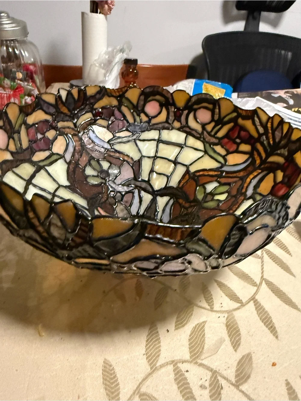 Stained Glass Table Lamp Shade in Cream and Amber - for the ceiling